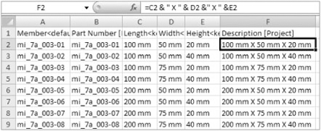 Excel table used to add descriptions