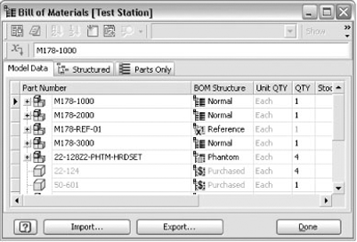 Bill Of Materials dialog box