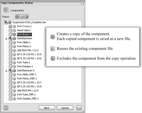 Copy Components: Status dialog box