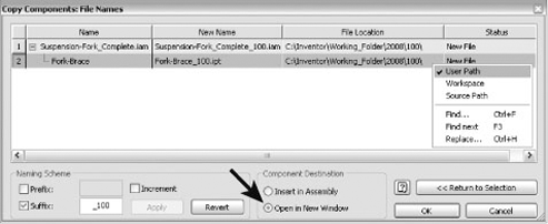 Copy Components: File Names dialog box