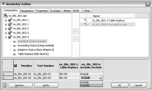 Exclude/include components in an iAssembly