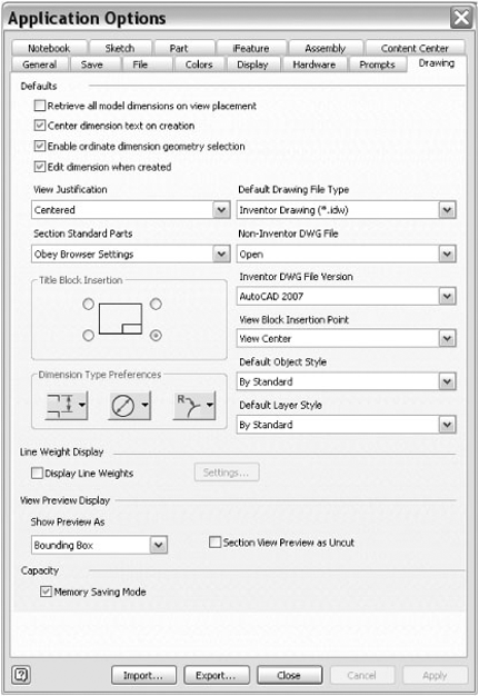 Drawing application options