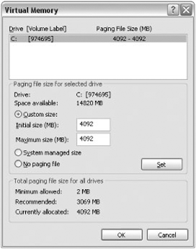 Setting the page file size in Windows XP