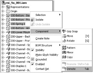 Demoting components to a subassembly