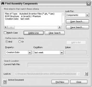 The Find tool in an assembly file