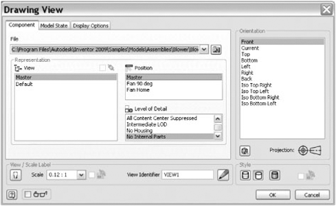 Creating a drawing view from an LOD