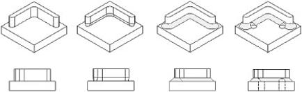 Four stages of the weldment assembly as drawing views