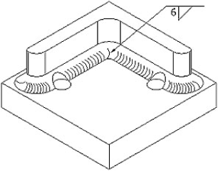 A weldment view created with weld annotations and welding symbols turned on