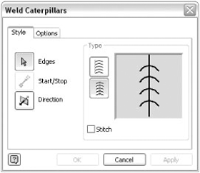 Weld Caterpillars dialog box