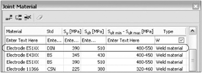 Choosing a weld material in the weld calculator