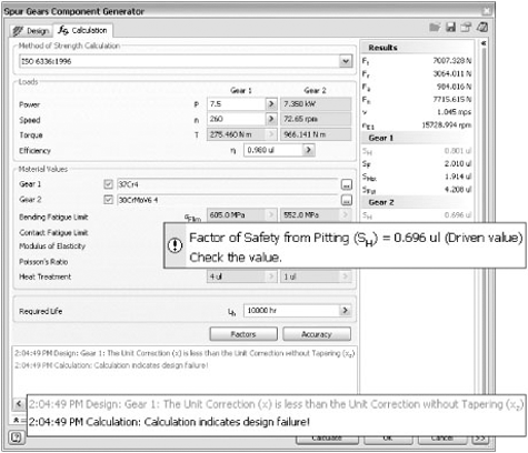 The gear calculator indicates there's a risk of pitting or breakage for this design.