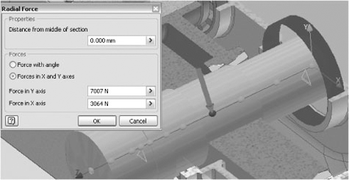 Entering the radial and tangential forces and positioning supports for the shaft