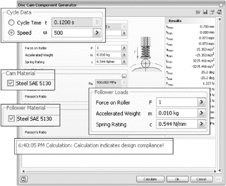 Cam material chosen to meet maximum pressure