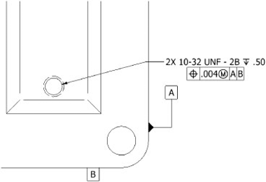 Feature control frame attached to hole note