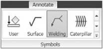 Weldment annotation and weld symbols can be created in the drawing.