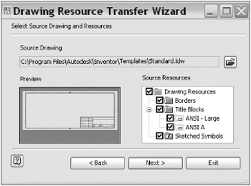 Selecting source drawing resources