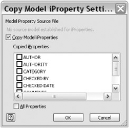 Copy Model iProperty Settings dialog box