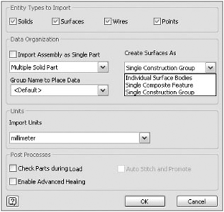 CATIA import options