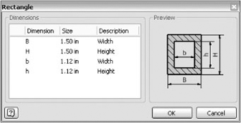 Rectangle section properties calculation dialog box