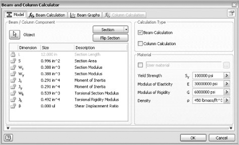 Model data entered into the Beam And Column Calculator