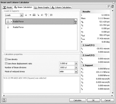 The Beam Calculation tab