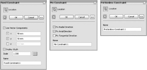 The simulation constraint dialog boxes