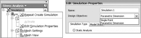 Setting a simulation to the Parametric Dimension design objective