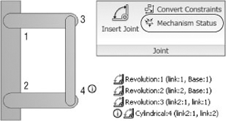 Using the Mechanism Status tool to resolve redundant joints