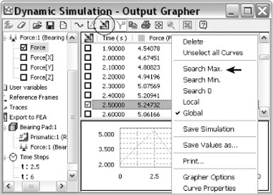 Exporting a maximum load time step to FEA