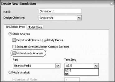 Enabling motion loads from dynamic simulation