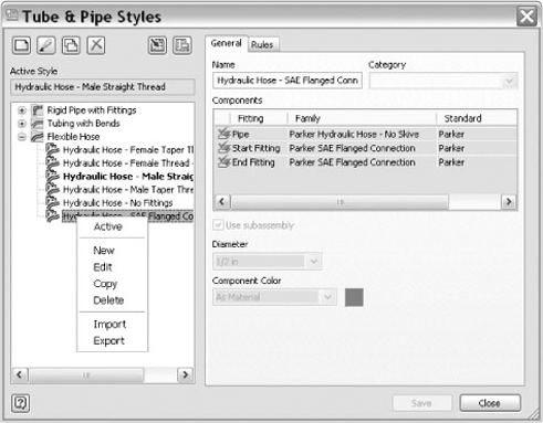 Tube & Pipe Styles dialog box