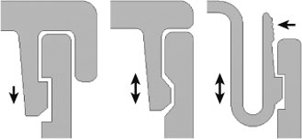 From left to right: a permanent locking snap, nonlocking snap, and U-shaped removable locking snap