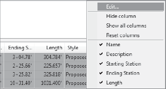 Pick the column header, not the cells, to get the Edit option to appear.