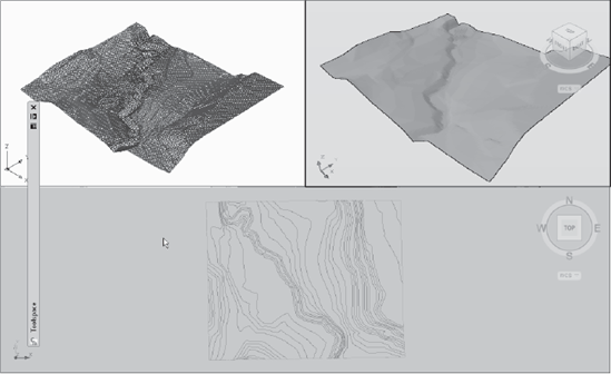 One surface, three views. The upper left is still considered a 2D view by AutoCAD.