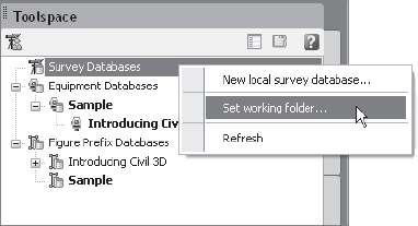 Right-click the Survey Database entry and choose Set Working Folder.