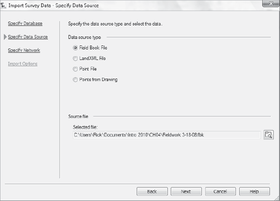 The Import Survey Data – Specify Data Source dialog