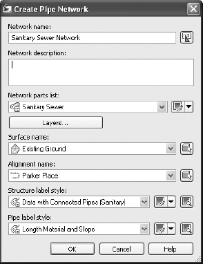 The Create Pipe Network dialog after step 3