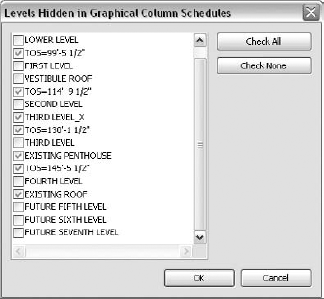 Selecting levels you want to hide in the Graphical Column Schedule