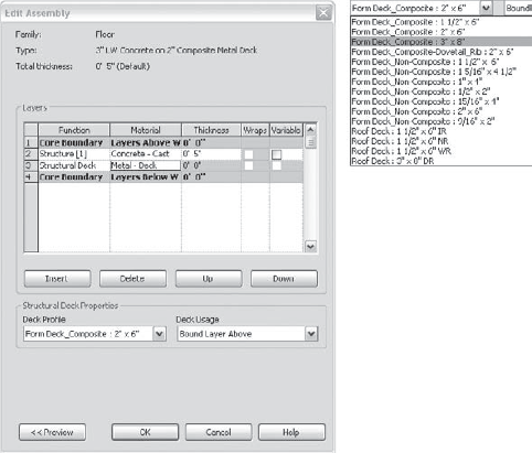 Defining the metal deck structure in the Edit Assembly dialog box