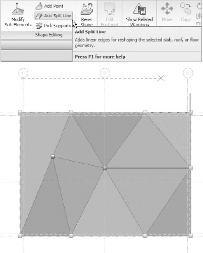 The Add Split Line tool can create ridge or valley lines on the roof.