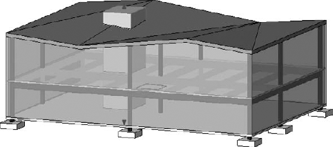 A 3D view of a shaft opening penetrating floors and roofs of the structure