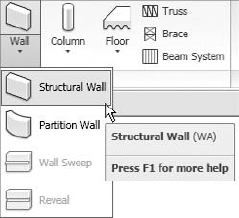 The Wall drop-down located on the Home tab's Structure panel