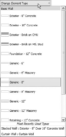 The Type Selector allows you to choose the wall type you need to add to the model.