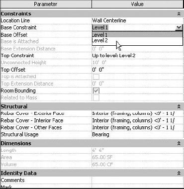 Instance parameters change only the settings of the selected wall(s).