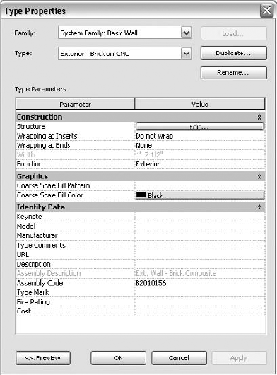 The Type Properties dialog box allows you to edit every wall for that type in the entire model.