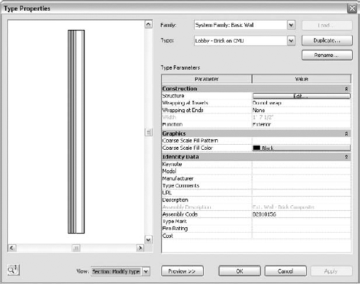 The Modify Type Attributes settings allow you to really see the wall components.