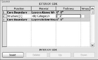 The Layers settings determine the materials and their thicknesses as they will be applied to the wall.