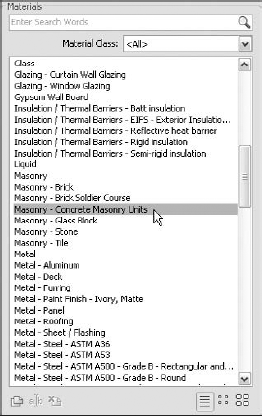 The Materials section of the Materials dialog box