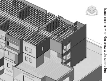 Multiple-housing structure framed with lumber connecting to wood bearing and shear walls