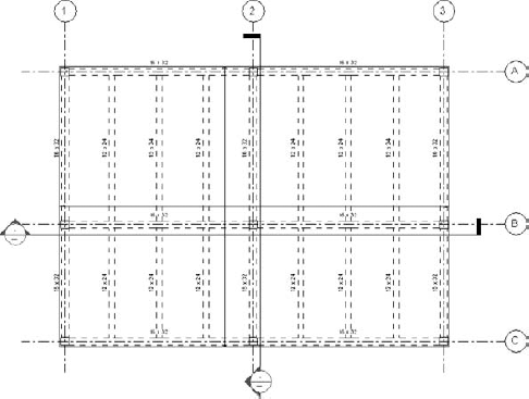 Concrete floor framing plan in a hidden mode view